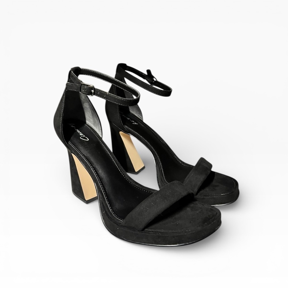 🌻NEW w.box Circus NY by Sam Edelman Holmes Black Suede Ankle Strap Heels sz 9.5